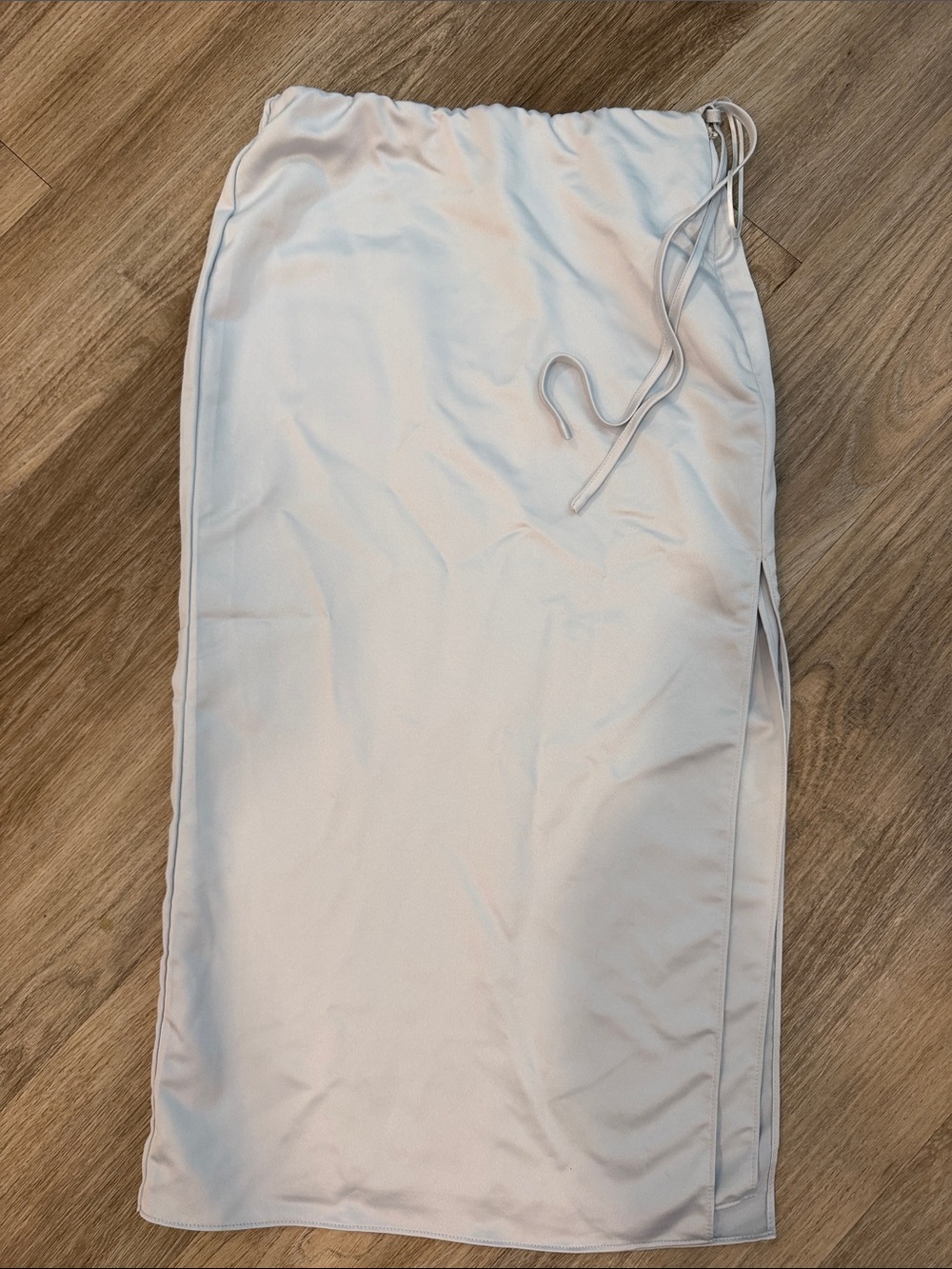 Women’s Drawstring Midi Skirt in Light blue-satin finish